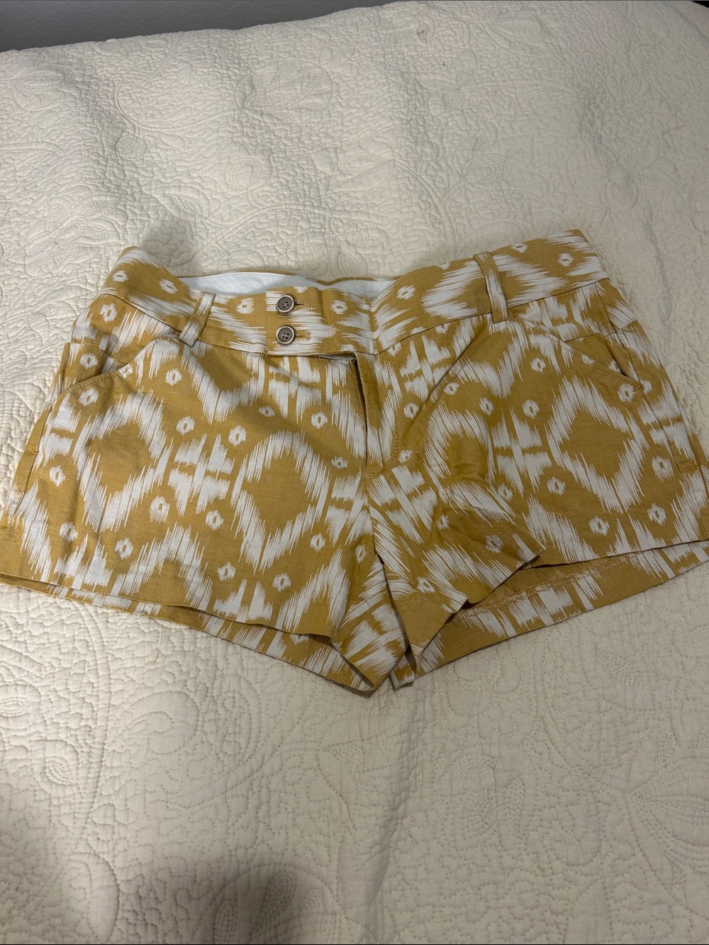 Banana Republic Mustard and White Ikat-Print Jean Shorts